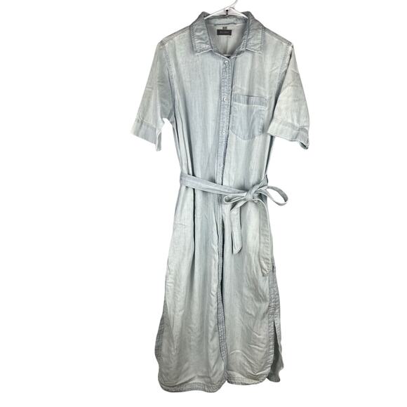 DL1961 Fire Island Maxi Shirt Dress Chambray Light Wash Blue Large Boho Country - Picture 1 of 11